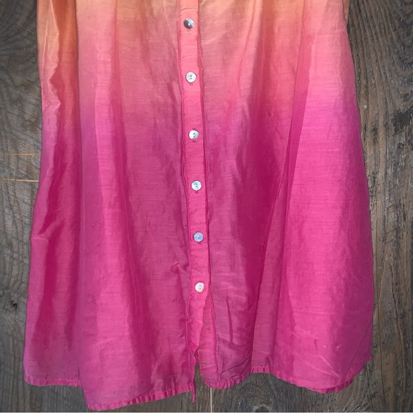 Women’s M SOFT SURROUNDINGS Orange Pink Ombré Peasant Top Cotton Silk SS Top EXC - Picture 3 of 12